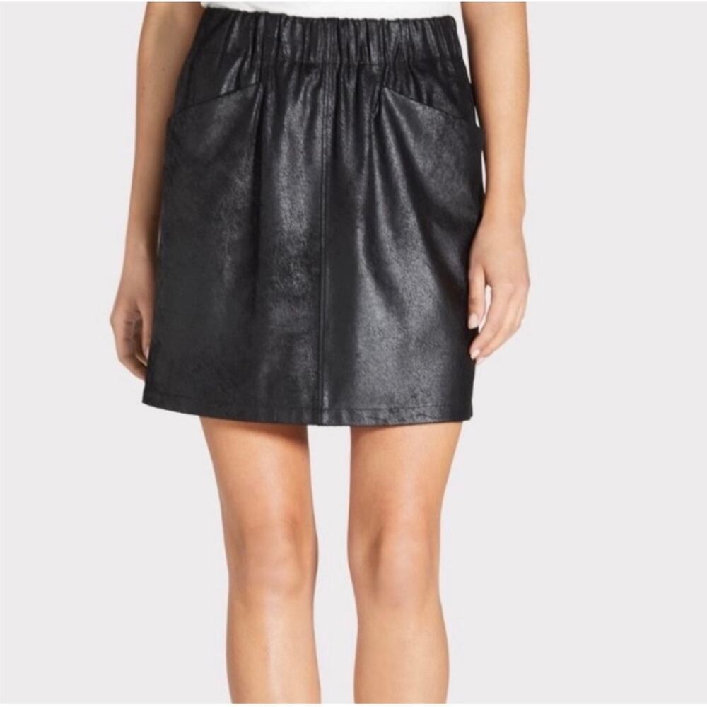 David Lerner for Evereve Black Faux Leather Pull-On Pocket Skirt